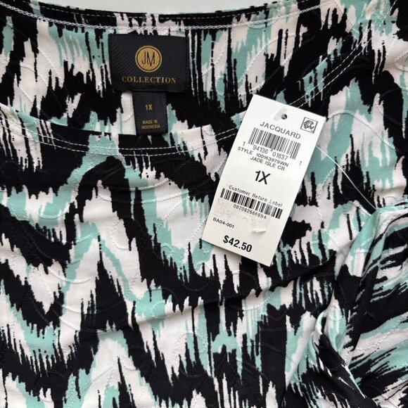 JM Collection Plus Size 3/4-Sleeve Scoop-Neck Multi-Colored Jacquard Top NWT - Picture 7 of 7